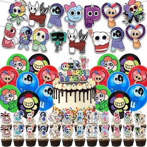 Dandy's World Birthday Party Decorations: Cartoon Banner, Balloons & Cake Toppers