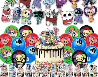 Dandy's World Birthday Party Decorations: Cartoon Banner, Balloons & Cake Toppers