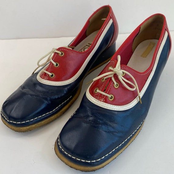 VTG 1960s Old Maine Trotter Red White Blue Wedge S