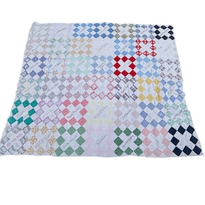 Vintage 1934 Friendship Quilt Handmade American 65&quot; x 78&quot; Dated Patchwork