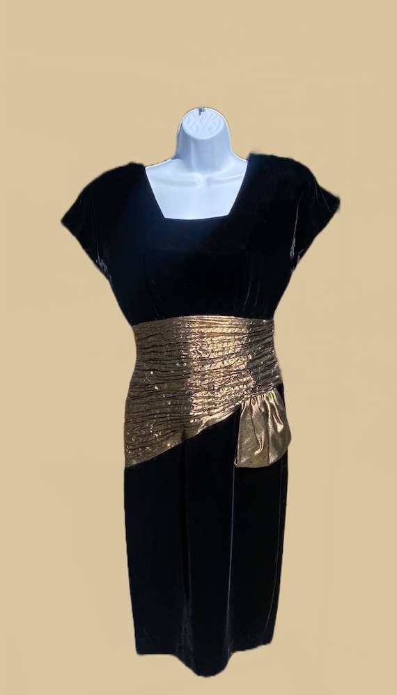 VTG 1980s BB Collections Formal Dress Gold Llamé W