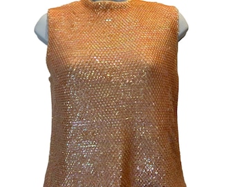 VTG 1950s Sleeveless Pink Sequin Top Women&#39;s Size Small VGUC