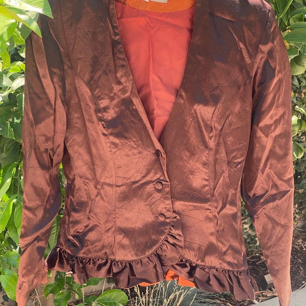 Vintage Platinum Dorothy Schoelen Lined Brown Copper Acetate Jacket Size Med