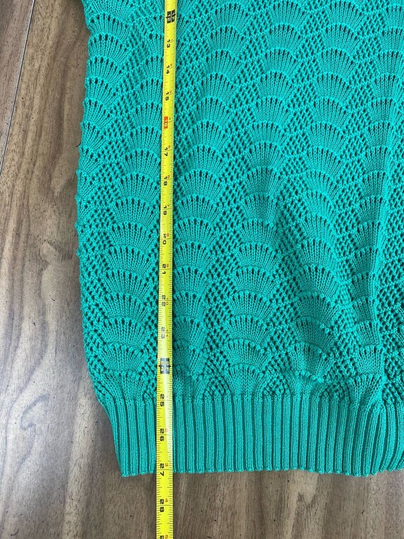 Vintage 1980s Green Scalloped 100% Cotton Knit Sw… - image 7