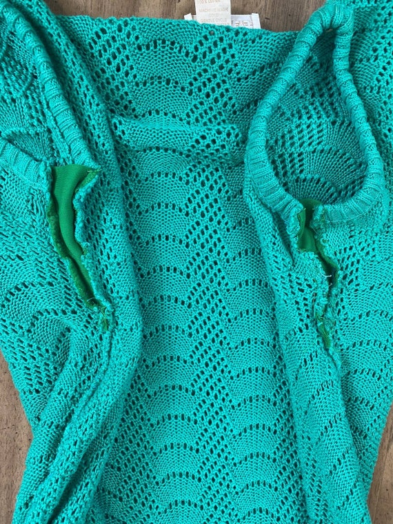 Vintage 1980s Green Scalloped 100% Cotton Knit Sw… - image 5