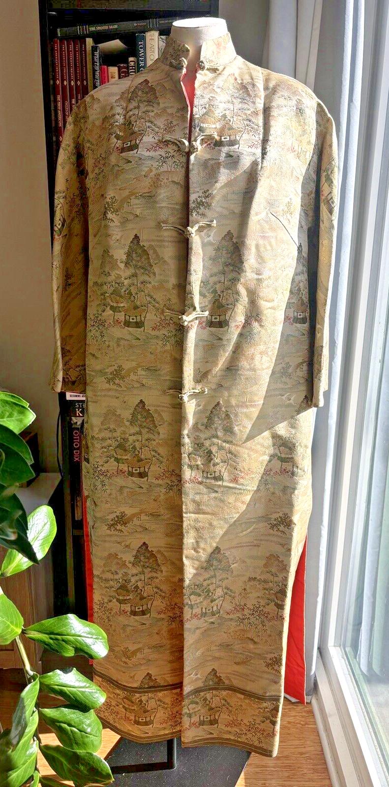 Vintage Pauline Lake Royal Hawaiian Hotel 1960s Coral Silk Jacquard Chinoiserie Coat Womens Med