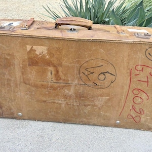 Vintage Large Leather Valise Suitcase French Embassy Beirut 1970s *Unusual* Decor Design