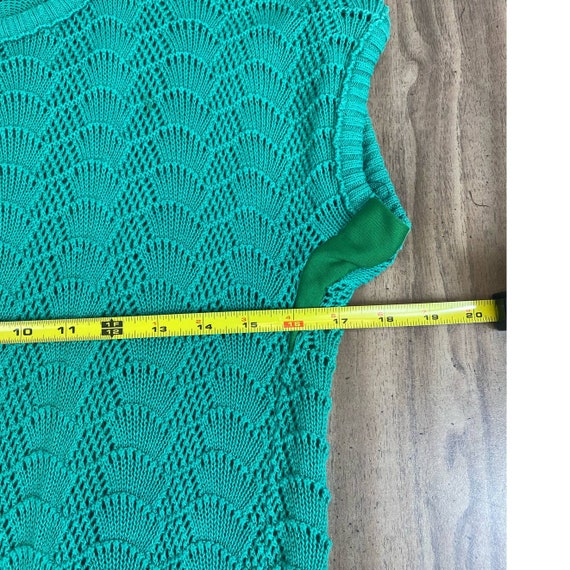 Vintage 1980s Green Scalloped 100% Cotton Knit Sw… - image 6