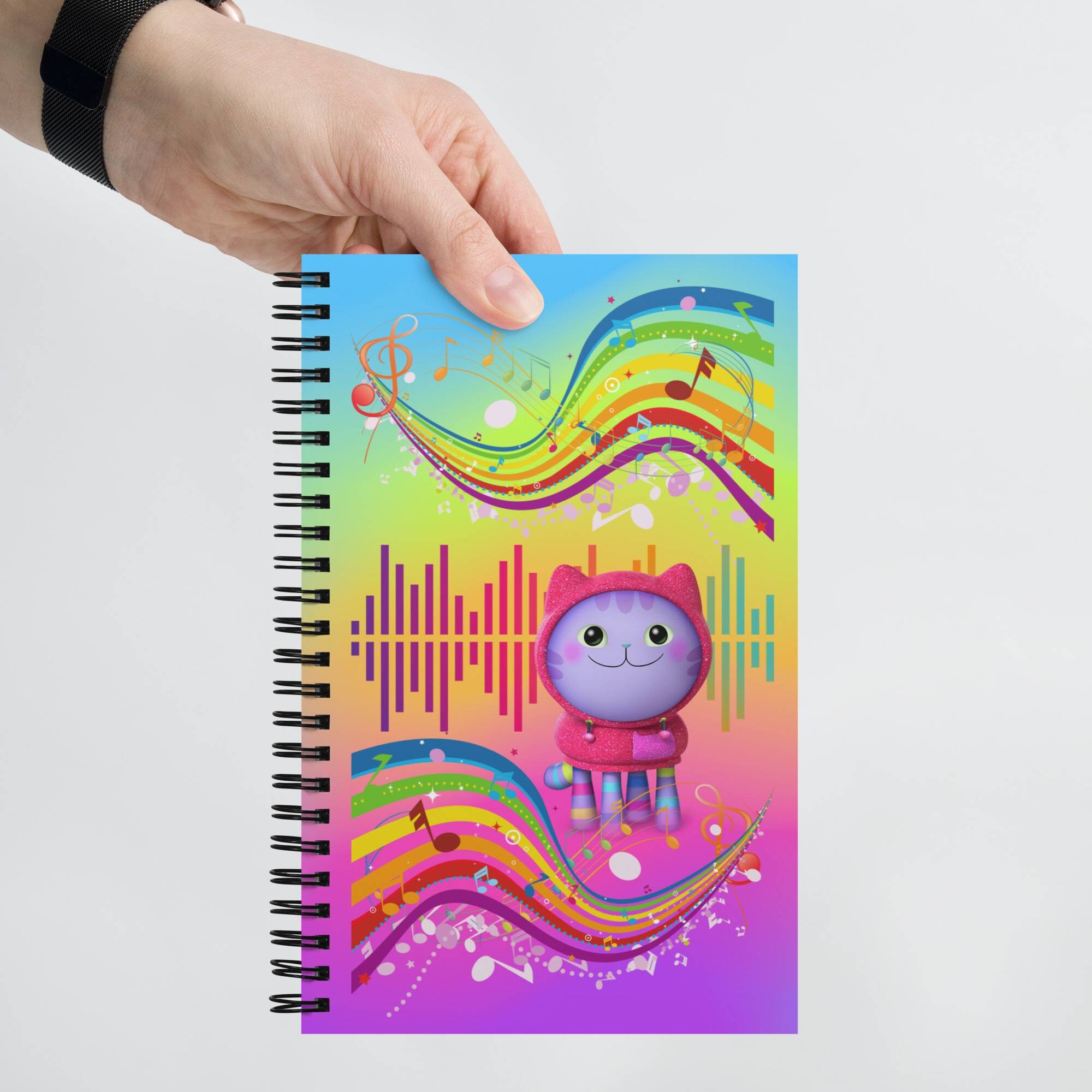 Gabby's Dollhouse Notebook, DJ Catnip Rainbow Spiral, DJ Catnip Present