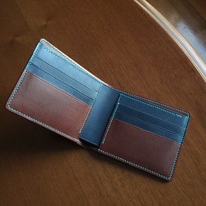 Cartera de cuero para hombre / Cartera personalizada hecha a mano / Cartera a medida / Cartera hecha a medida / Cartera de color azul marino y castaño
