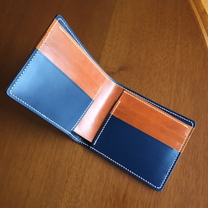 Cartera de cuero para hombre / Cartera personalizada hecha a mano / Cartera a medida / Cartera hecha a medida / Cartera de color azul marino y coñac