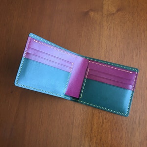 Cartera de cuero para hombre / Cartera personalizada hecha a mano / Cartera a medida / Cartera hecha a medida / Cartera de color verde esmeralda y morado