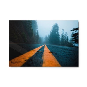 Large Metal Print Looking Down A Wet Road Running Through A Misty Pacific Northwest Forest