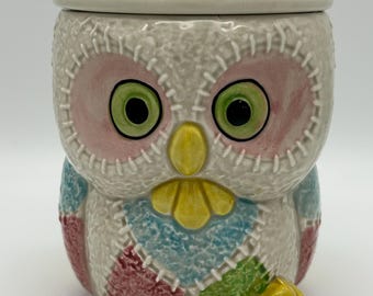 Vintage Ceramic Patchwork Owl Cookie Jar - Giftcraft Japan