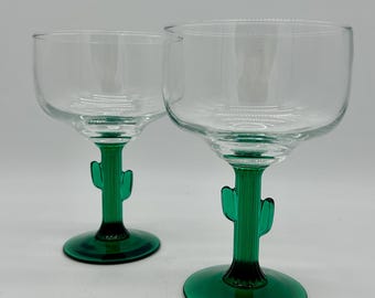 Libbey Cactus Stem Margarita Glasses | Vintage MCM Barware Set
