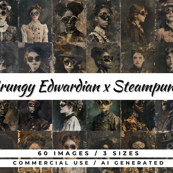 Grungy Edwardian Steampunk / Vintage Sepia Women Portrait / Junk Journal / Scrapbook / Vintage People Photos / 60 Printable Images / 3 Sizes