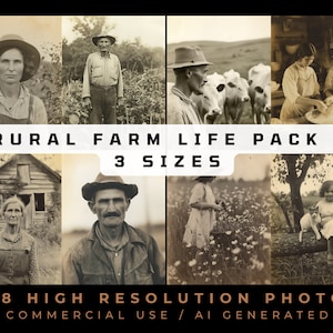 Coleção Vintage Rural Farm Life / Junk Journal / Álbum de recortes / Fotos de pessoas vintage / 88 imagens para impressão / 3 tamanhos