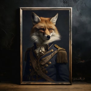 Renaissance Military Fox Painting / Fox Admiral Portrait / Vintage Naval Animal Poster / Art Poster Print / Gothic Victorian