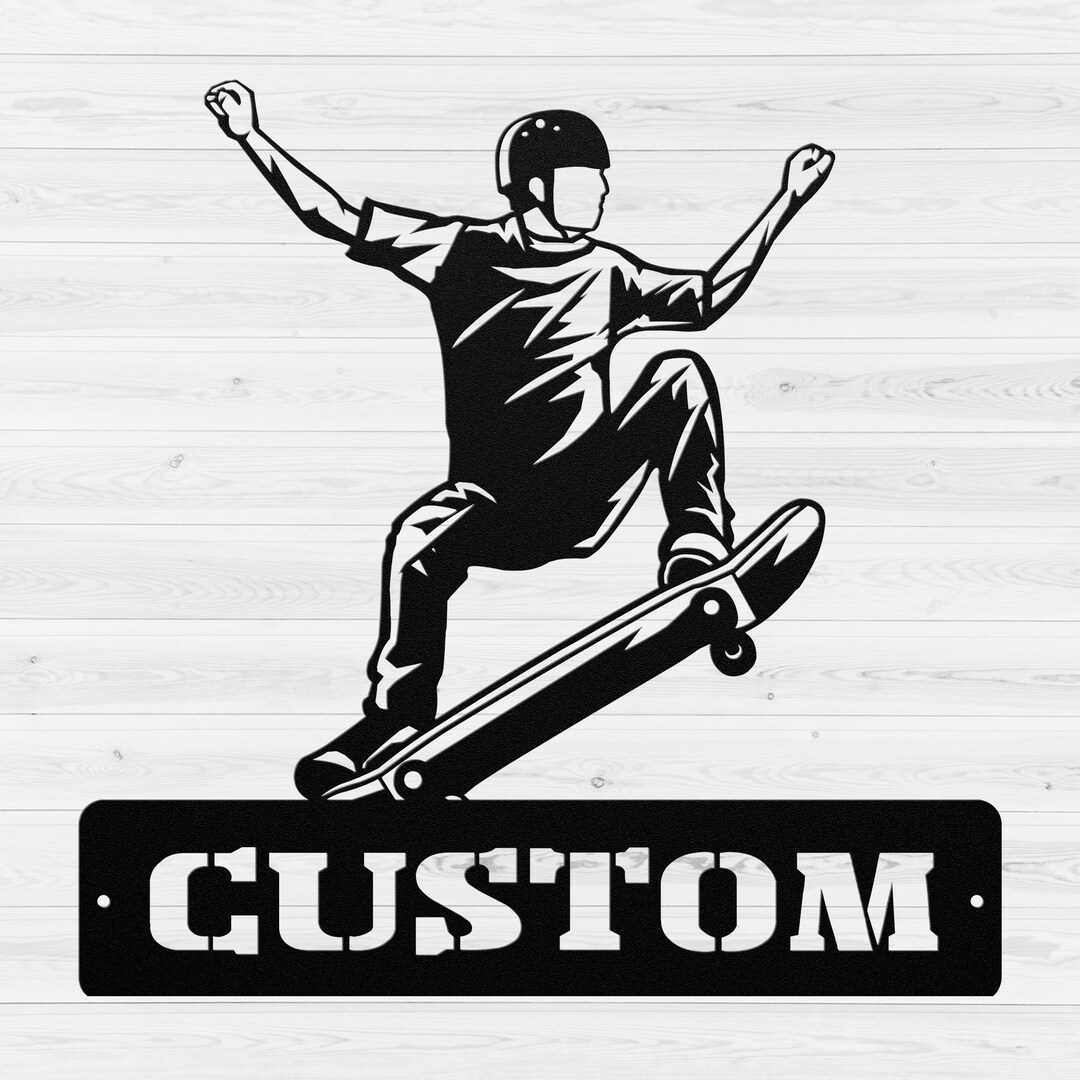 Custom Skateboarder Monogram Metal Sign Personalized Skateboard Metal