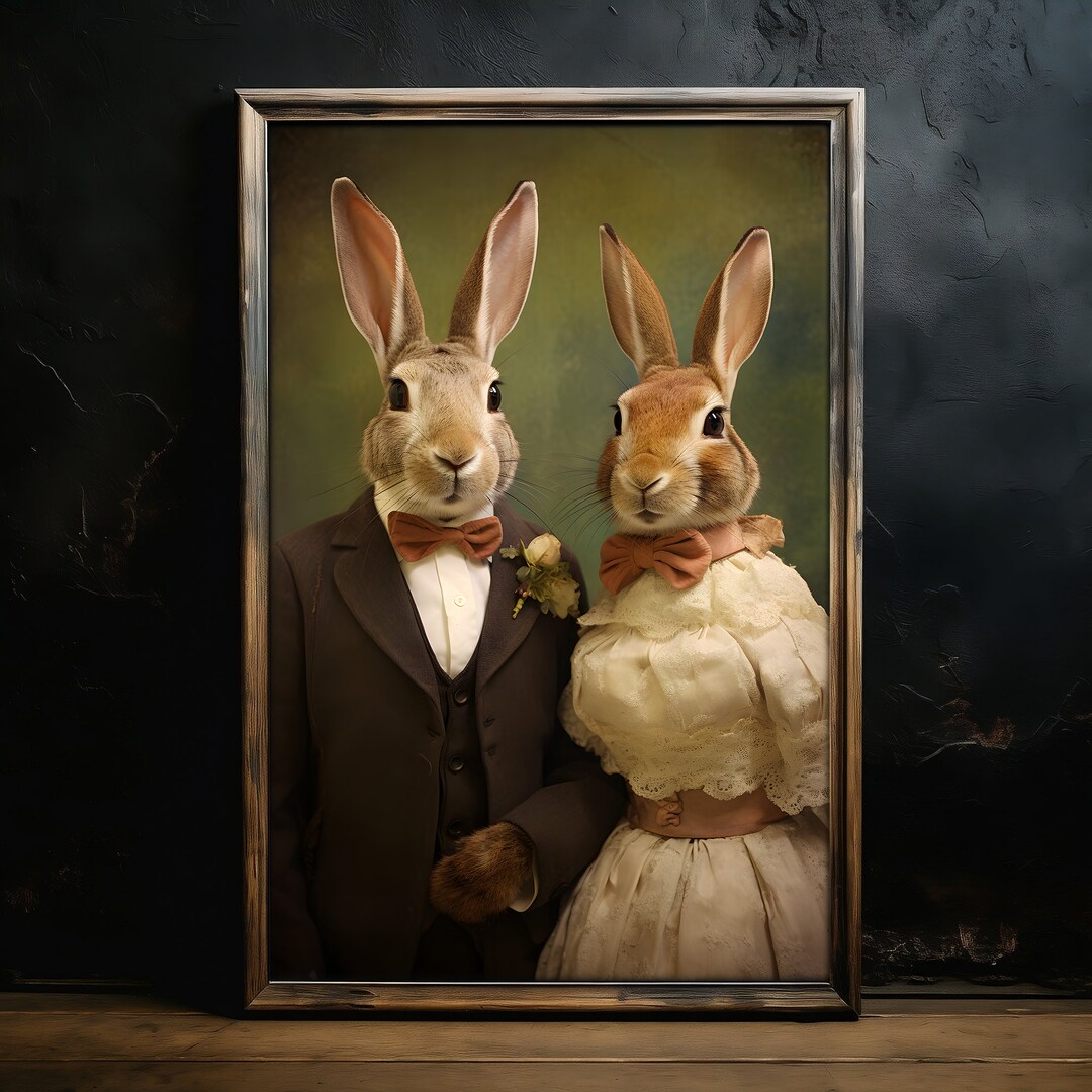 Roler Rabbit Marry Me Rabbit Couple Portrait / Vintage Marriage Portrait / Funny Bunny Poster ...
