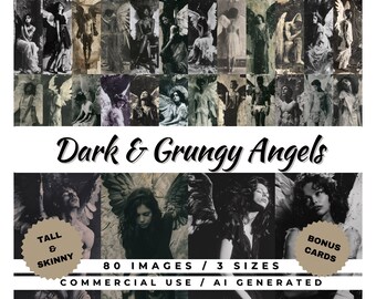 Dark Grungy Angels Tall Skinny / B&W Angel Junk Journal / Distressed Angels Scrapbook / 80 Printable Images / 3 Sizes / Bonus Cards