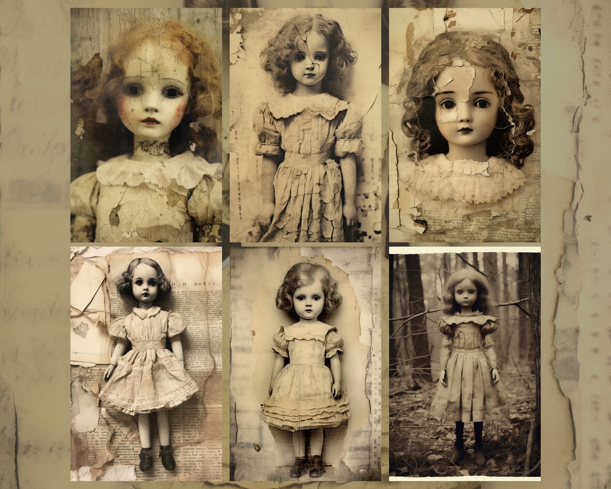 Antique Creepy Porcelain Dolls / Spooky Doll Pages / 3 Sizes