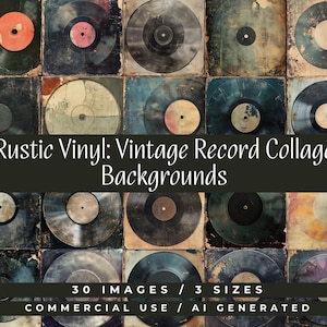 Antique Rustic Vinyl Disc Backgrounds / Junk Journal / Digital Scrapbook / Mixed Media / Commercial Use / 30 Printable Designs / 3 Sizes