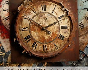 Cadrans d'horloge anciens : kit de collage numérique (téléchargement numérique)