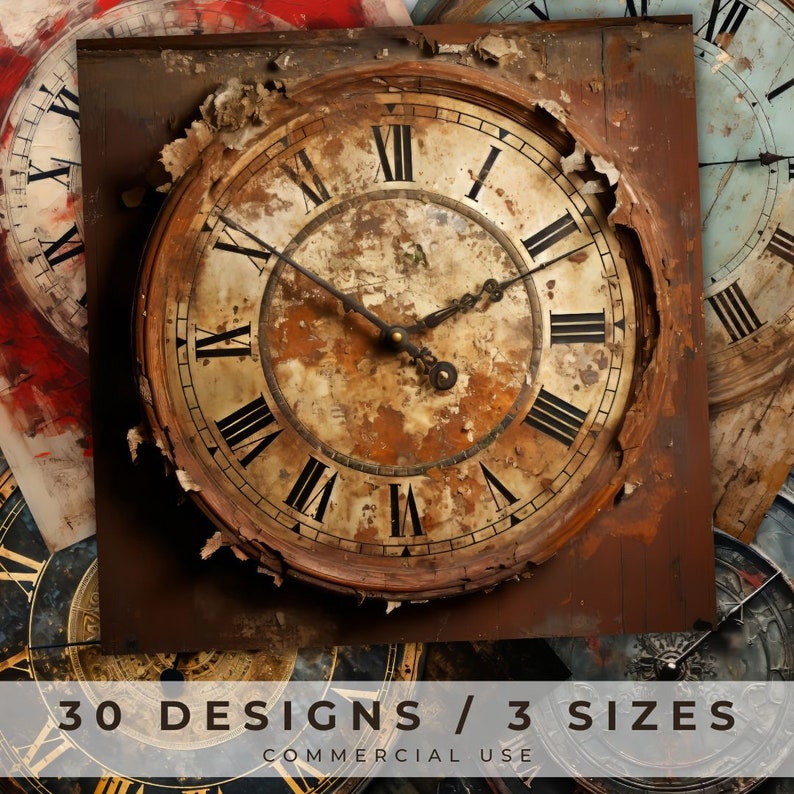 Antique Clock Faces / Junk Journal Kit / Digital Scrapbook / Mixed