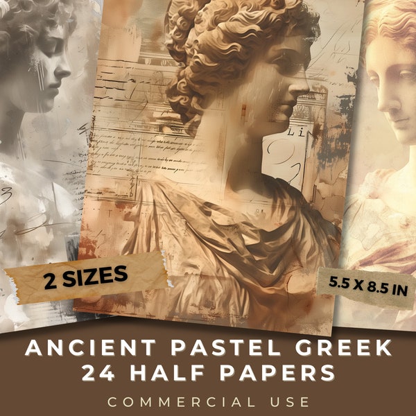 Ancient Pastel Greek Women / Junk Journal Kit / Digital Cards / Commercial Use  / 24 Printable Half Papers / 2 Sizes