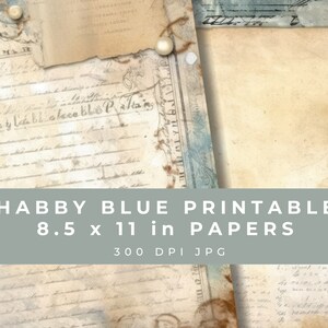 Patrones desgastados en azul claro / Tarjetas para manualidades / Kit para diario basura / Álbum de recortes digital / Uso comercial / 12 hojas imprimibles