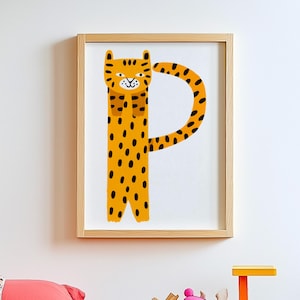 Impresión artística personalizada con la inicial de leopardo - Alfabeto personalizado de la A a la Z - Arte con nombre de animal - Descarga digital