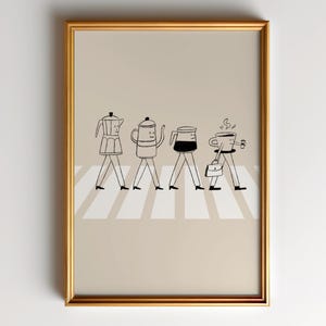 Sztuka chodzących filiżanek kawy, dekoracja ścienna kawiarni, ilustracja kawy do pobrania w wersji cyfrowej zdjęcie 2
