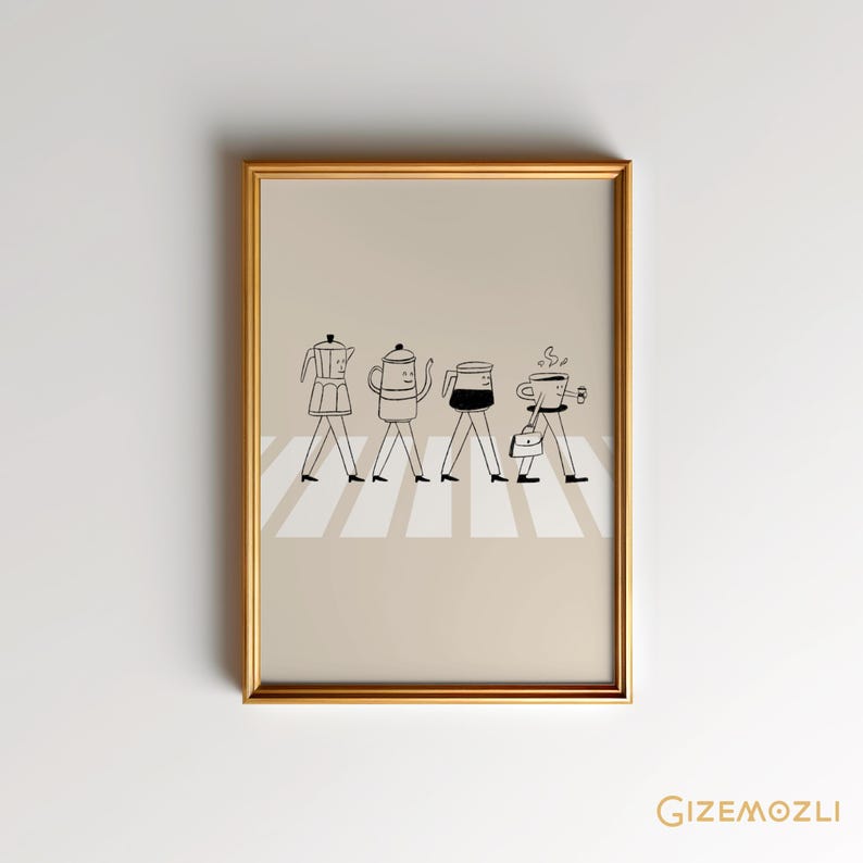 Sztuka chodzących filiżanek kawy, dekoracja ścienna kawiarni, ilustracja kawy do pobrania w wersji cyfrowej zdjęcie 2