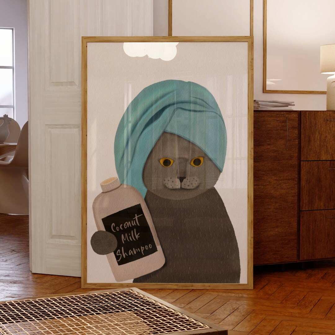 Cute Cat Bathroom Art - Bathroom Cat Wall Art - Instant Download ...