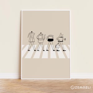 Sztuka chodzących filiżanek kawy, dekoracja ścienna kawiarni, ilustracja kawy do pobrania w wersji cyfrowej zdjęcie 6