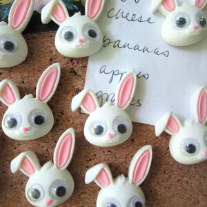 Bunny Pushpins, 10 Cute White Rabbit Thumbtacks, Googly Eye Bunny, Push ...