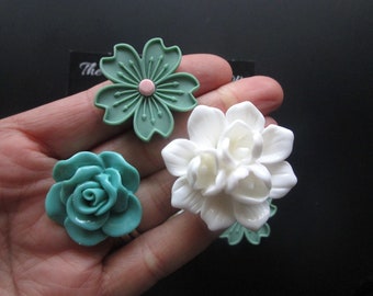 Magnet Set, 6 Large Fridge Magnets, Sage Green and White, Cubicle Decor, Locker Magnets, Office Decor, Dorm Room Decor, Desk Decor