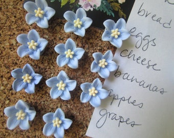Forget Me Not Pushpins / 12 Flower Thumbtacks / push pins / Cubicle Decor / Blue Office Decor / Desk Decor / Dorm Room Decor