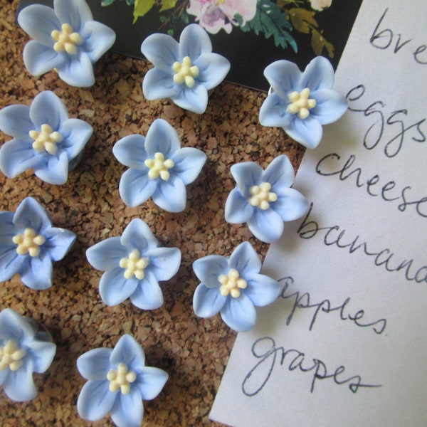 Forget Me Not Pushpins / 12 Flower Thumbtacks / push pins / Cubicle Decor / Blue Office Decor / Desk Decor / Dorm Room Decor