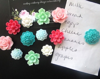 Fridge Magnets, 12 Flower Magnets, Pretty Office Supplies, Cubicle Decor, Pastel Decor, Kitchen Decor