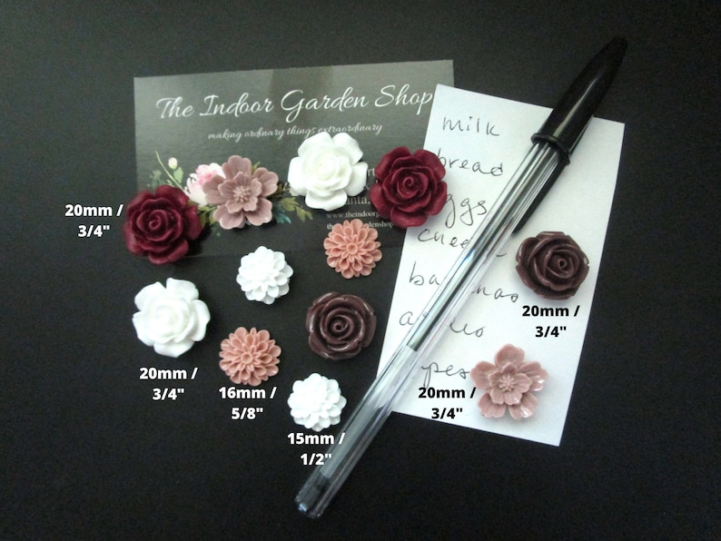 Flower Magnets, Fridge Magnet Set, Locker Magnet, Cubicle Decor, Burgundy, Mauve, White image 2