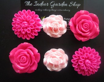 Large Flower Magnets, 6 Pink Magnets, Fridge Magnet, Office Supplies, Cubicle Decor, Locker Magnets, Pink Dorm Room Decor