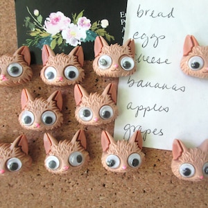 Cat Pushpins, 10 Cute Kitty Cat Thumbtacks, Googly Eye Cat, Push Pins, Office Supply, Cubicle Decor, Dorm Room Decor