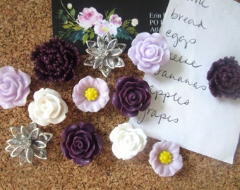 Purple Thumbtacks, 12 pc Pushpins, Office Supplies, Purple Cubicle Decor, Bulletin Boards, Dorm Room Decor