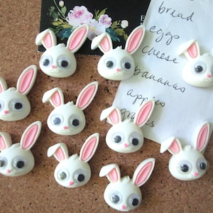 Bunny Pushpins, 10 Cute White Rabbit Thumbtacks, Googly Eye Bunny, Push Pins, Office Supply, Cubicle Decor, Dorm Room Decor