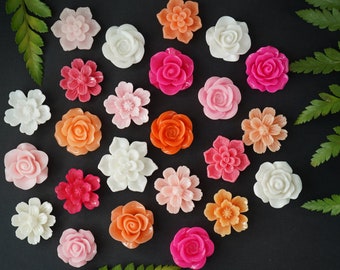 Flower Magnet Set, Wedding Favors, Strong Neodymium Magnets, Refrigerator Magnets, Office Decor, 12-24 pcs, Pink, Orange, White