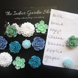 Magnets, 12 pc Flower Magnets, White, Blue, Teal, Mint, Aqua, Cornflower Blue Kitchen Decor, Desk Magnet, Locker Magnets