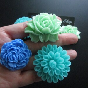 Flower Magnet Set, 6 Large Refrigerator Magnets, Aqua, Mint Green, Blue, Fridge Magnet, Cubicle Decor, Office Decor
