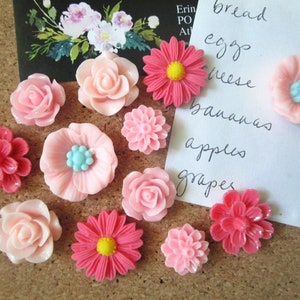 Pink Thumbtacks, Decorative Push Pins, 12 pcs Pushpins, Pink Cubicle Decor, Office Supplies, Bulletin Board Thumbtacks